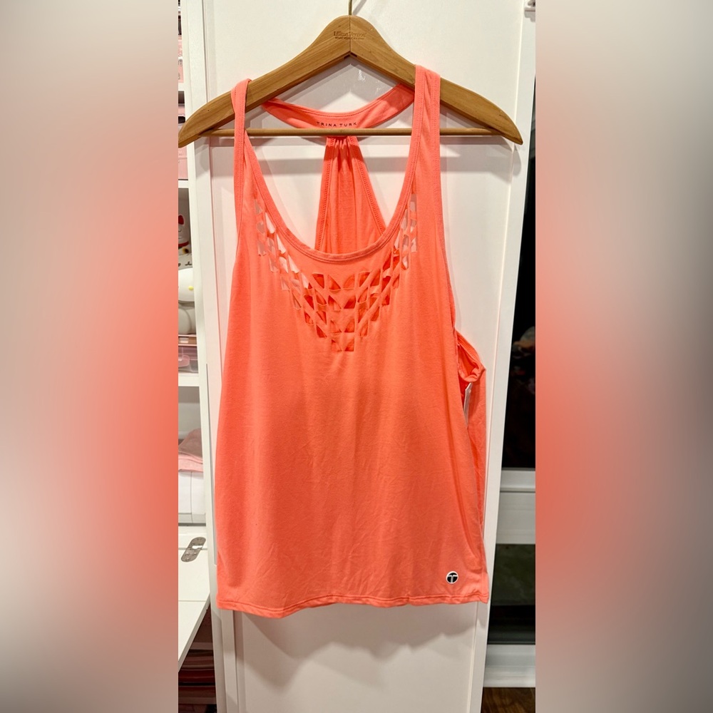 Trina Turk Recreation Laser Cut Tank Top - Coral, Size L, NWT